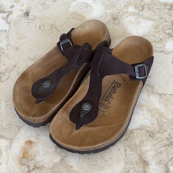 BETULA by BIRKENSTOCK~ Gizeh Thong Sandals ~ Brown Suede Leather - Picture 2 of 16